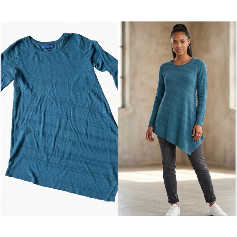Apt. 9 Textured Asymmetrical Hem Tunic Sweater Teal Medium
